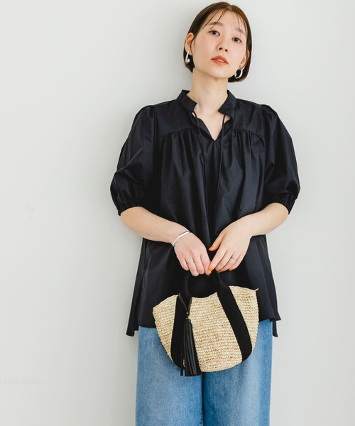 F by ROSSO（エフバイロッソ）の「F by ROSSO　パフスリーブチュニックブラウス（チュニック・レディース・ネイビー/オフホワイト・FREE）」の9枚目の写真