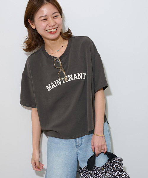JOURNAL STANDARD relume（ジャーナルスタンダード　レリューム）の「《追加2》2WAYジョーゼットロゴTEE（Tシャツ/カットソー・レディース・チャコールグレー/ホワイト/ネイビー・FREE）」の2枚目の写真
