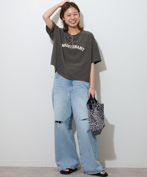 JOURNAL STANDARD relume（ジャーナルスタンダード　レリューム）の「《追加2》2WAYジョーゼットロゴTEE（Tシャツ/カットソー・レディース・チャコールグレー/ホワイト/ネイビー・FREE）」の4枚目の写真