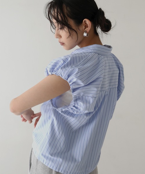 hellam(へラム)の「【入荷禁止】パフショルダーコンパクトシャツ(シャツ/ブラウス・レディース・ブルー系その他/ベージュ系その他/ホワイト系その他/チャコール/オフホワイト/ブルー・FREE)」の1枚目の写真
