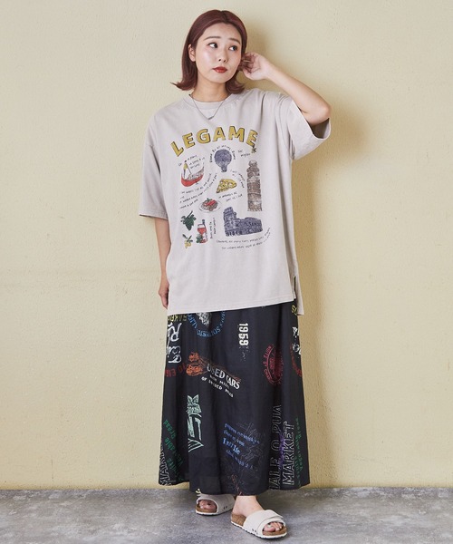 CUBE SUGAR（キューブシュガー）の「26/-天竺パウダー加工イタリアプリントビッグTシャツ（Tシャツ/カットソー・レディース・グレイッシュベージュ/マルチ/レッド/イエロー/ネイビー・M）」の15枚目の写真