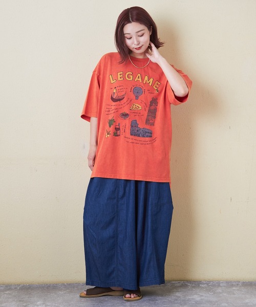 tシャツ 26/-天竺パウダー加工イタリアプリントビッグTシャツ レディース 26/-天竺 パウダー加工 イタリア プリント ビッグ Tシャツ