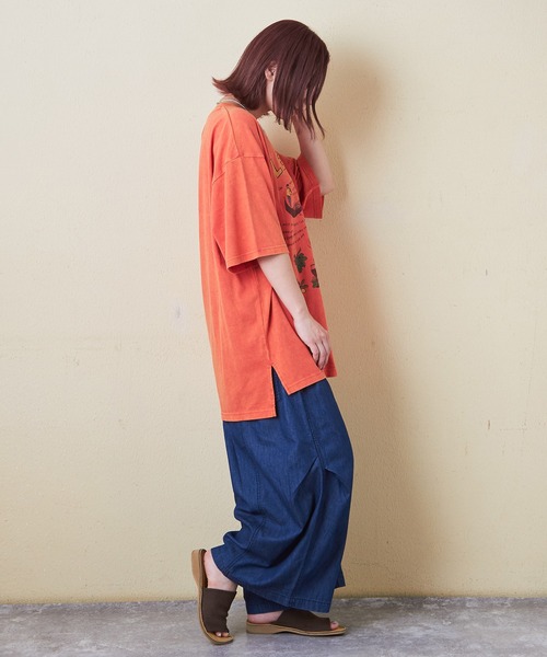 tシャツ 26/-天竺パウダー加工イタリアプリントビッグTシャツ レディース 26/-天竺 パウダー加工 イタリア プリント ビッグ Tシャツ