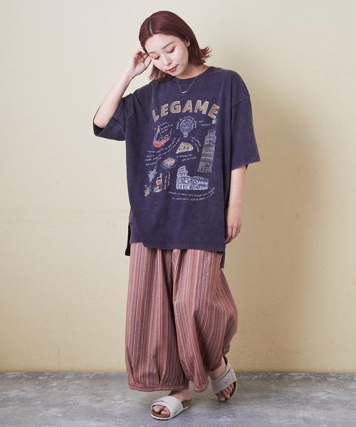 tシャツ 26/-天竺パウダー加工イタリアプリントビッグTシャツ レディース 26/-天竺 パウダー加工 イタリア プリント ビッグ Tシャツ
