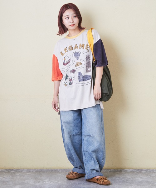 CUBE SUGAR（キューブシュガー）の「26/-天竺パウダー加工イタリアプリントビッグTシャツ（Tシャツ/カットソー・レディース・グレイッシュベージュ/マルチ/レッド/イエロー/ネイビー・M）」の18枚目の写真