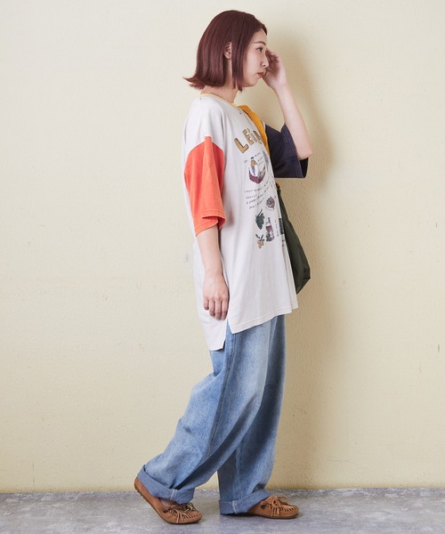 CUBE SUGAR（キューブシュガー）の「26/-天竺パウダー加工イタリアプリントビッグTシャツ（Tシャツ/カットソー・レディース・グレイッシュベージュ/マルチ/レッド/イエロー/ネイビー・M）」の19枚目の写真