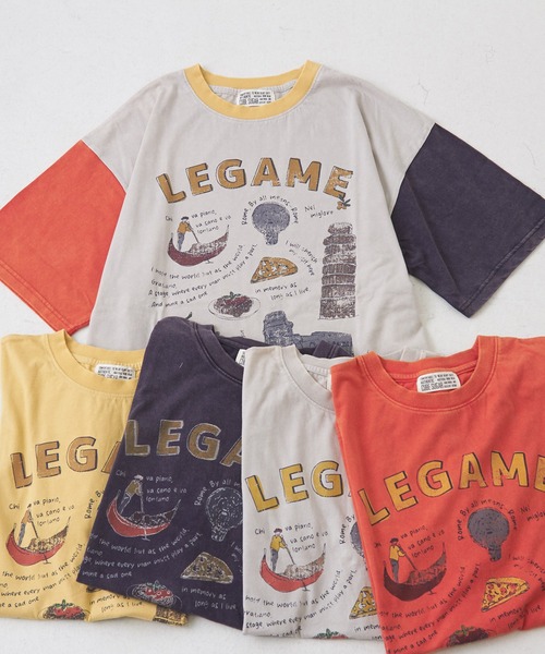 セール】26/-天竺パウダー加工イタリアプリントビッグTシャツ（T