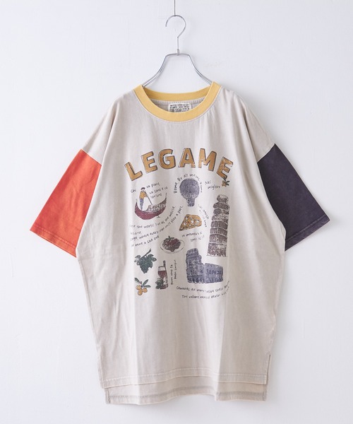 tシャツ 26/-天竺パウダー加工イタリアプリントビッグTシャツ レディース 26/-天竺 パウダー加工 イタリア プリント ビッグ Tシャツ