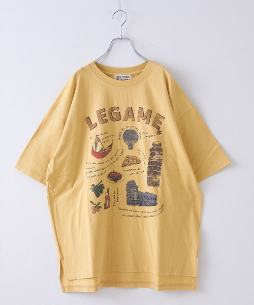 tシャツ 26/-天竺パウダー加工イタリアプリントビッグTシャツ レディース 26/-天竺 パウダー加工 イタリア プリント ビッグ Tシャツ