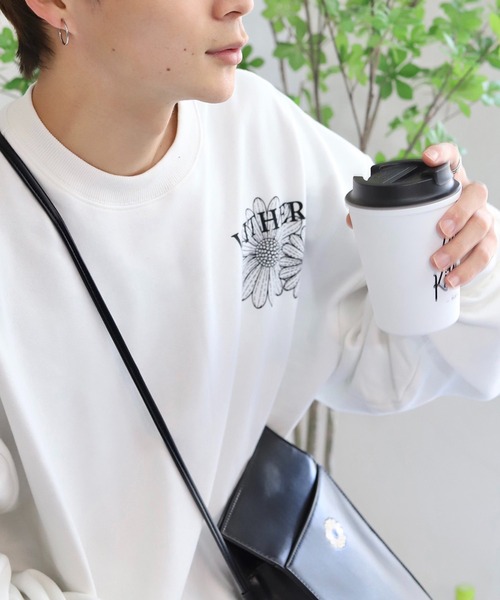 ROOPTOKYO（ループトウキョウ）の「【90%OFF】フラワープリントスウェット オーバーサイズ ワンポイント コラボ（スウェット・メンズ・ブルー/ホワイト・M/L）」の4枚目の写真