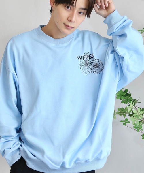 ROOPTOKYO（ループトウキョウ）の「【90%OFF】フラワープリントスウェット オーバーサイズ ワンポイント コラボ（スウェット・メンズ・ブルー/ホワイト・M/L）」の11枚目の写真