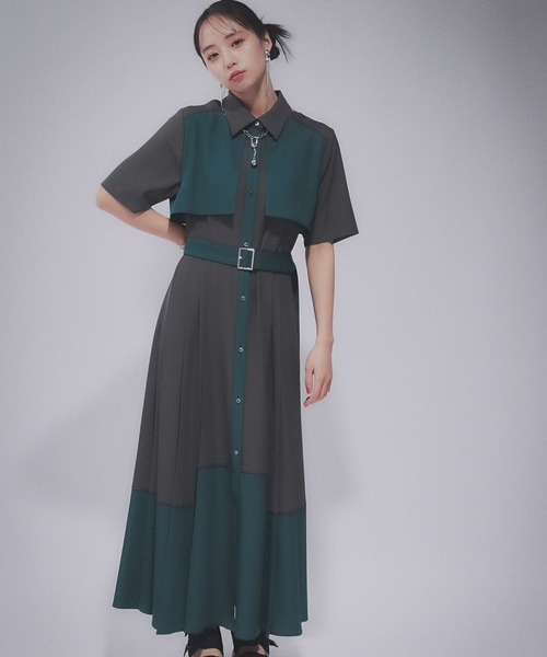 HARE（ハレ）の「プリーツカットアウトワンピース(HARE)（ワンピース・レディース・チャコールグレー/ライトグレー/ブラック×ブルー/グリーン系その他/ブラウン系その他/グリーン・FREE）」の16枚目の写真