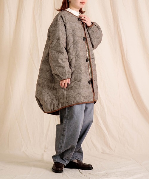 Brocante / ブロカント] グレンチェック キルトココンコート（ダウン