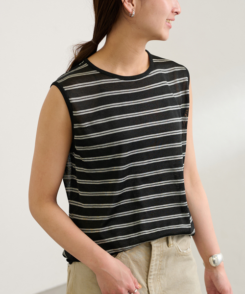 マルチボーダーシアーニットタンク