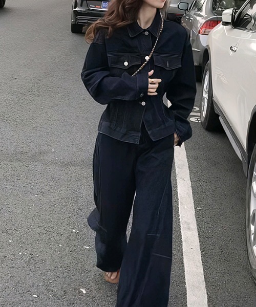 Aelina(エリナ)の「デニムセットアップ(セットアップ・レディース・ダークブルー・XL/L/M/S)」の3枚目の写真