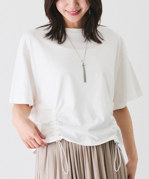 Jayro(ジャイロ)の「シルケット風半袖プルオーバー(Tシャツ/カットソー・レディース・ホワイト系その他/ライトグリーン/ネイビー・M)」の1枚目の写真