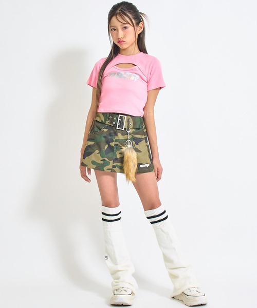 ANAP GiRL(アナップガール)の「ファー シッポ付き フェイクベルトミニ スカパン【キッズお揃い】(スカート・キッズ・カーキ/ライトブルー/ブラック・M/S/XS)」の17枚目の写真