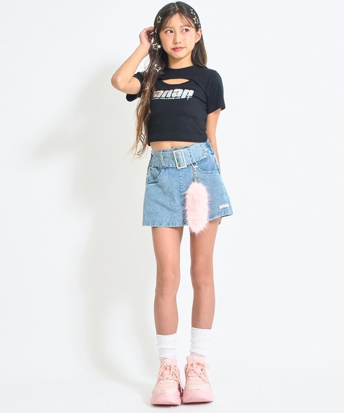 ファー シッポ付き フェイクベルトミニ スカパン【キッズお揃い