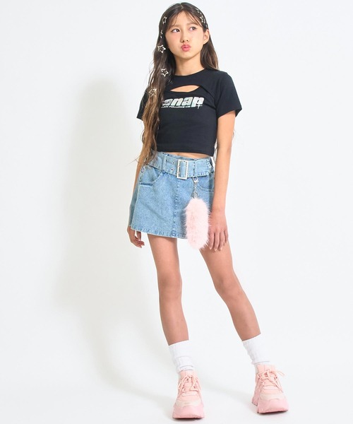 ANAP GiRL(アナップガール)の「ファー シッポ付き フェイクベルトミニ スカパン【キッズお揃い】(スカート・キッズ・カーキ/ライトブルー/ブラック・M/S/XS)」の22枚目の写真