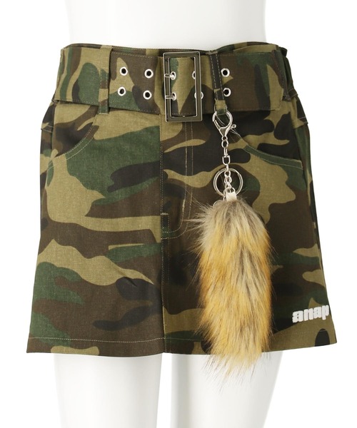 ANAP GiRL(アナップガール)の「ファー シッポ付き フェイクベルトミニ スカパン【キッズお揃い】(スカート・キッズ・カーキ/ライトブルー/ブラック・M/S/XS)」の12枚目の写真