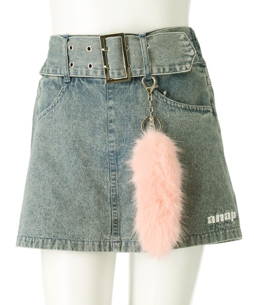ANAP GiRL(アナップガール)の「ファー シッポ付き フェイクベルトミニ スカパン【キッズお揃い】(スカート・キッズ・カーキ/ライトブルー/ブラック・M/S/XS)」の13枚目の写真