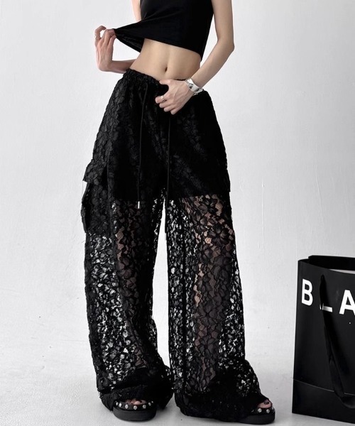 SHEENA(シーナ)の「レースカーゴワイドパンツ(その他パンツ・レディース・ブラック/ホワイト・M)」の8枚目の写真