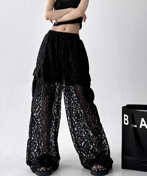 SHEENA(シーナ)の「レースカーゴワイドパンツ(その他パンツ・レディース・ブラック/ホワイト・M)」の9枚目の写真