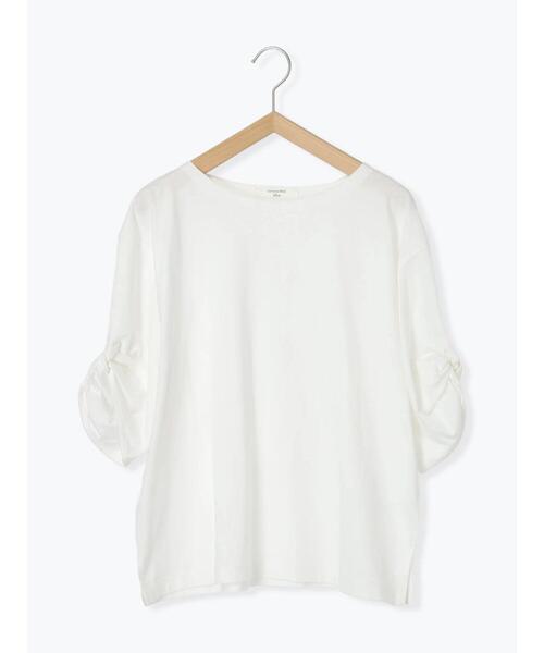 Samansa Mos2 blue(サマンサモスモスブルー)の「ツイストスリーブTシャツ(Tシャツ/カットソー・レディース・オフホワイト/ブルー/ブラック・F)」の20枚目の写真