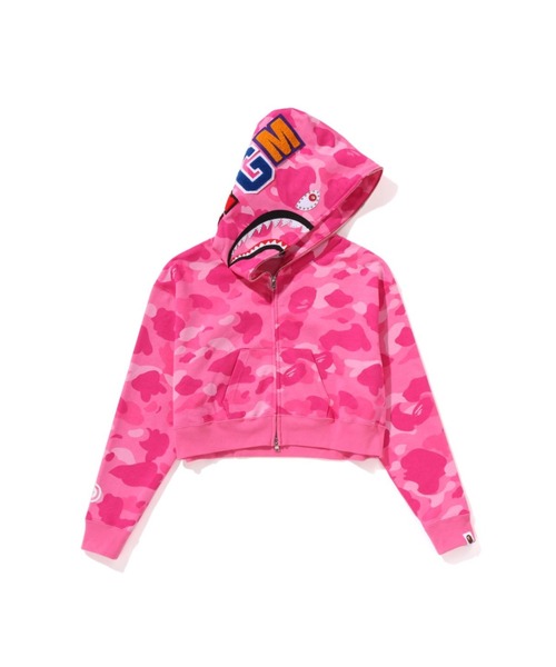 COLOR CAMO CRYSTAL STONE SHARK CROPPED FULL ZIP HOODIE