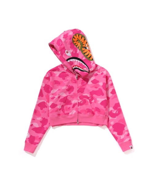 COLOR CAMO CRYSTAL STONE SHARK CROPPED FULL ZIP HOODIE