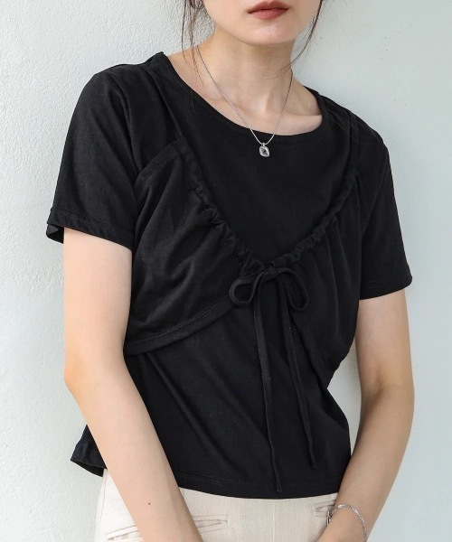 Bab(バブ)の「ビスチェレイヤードデザイントップス(Tシャツ/カットソー・レディース・オフホワイト/杢グレー/ブラック/ライトブルー・MEDIUM)」の3枚目の写真
