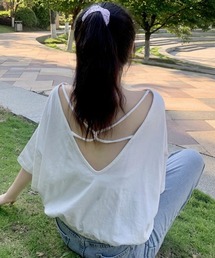 夏服 韓国ファッション 新作 Tシャツ バッククロス 裾紐入り