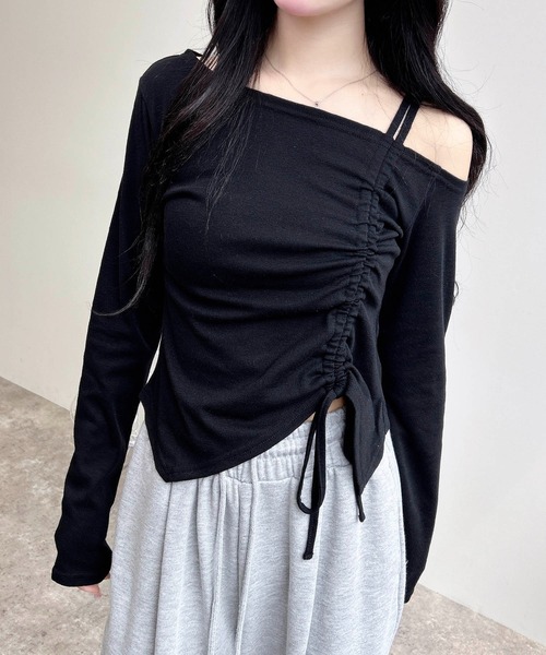 INGNI(イング)の「【WEB限定】アシメドロストカットソー(Tシャツ/カットソー・レディース・オフホワイト/ブラック/グレー・M)」の2枚目の写真