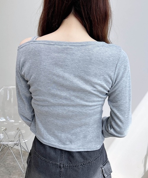 INGNI(イング)の「【WEB限定】アシメドロストカットソー(Tシャツ/カットソー・レディース・オフホワイト/ブラック/グレー・M)」の6枚目の写真