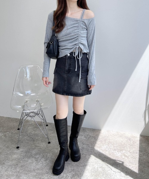 INGNI(イング)の「【WEB限定】アシメドロストカットソー(Tシャツ/カットソー・レディース・オフホワイト/ブラック/グレー・M)」の5枚目の写真