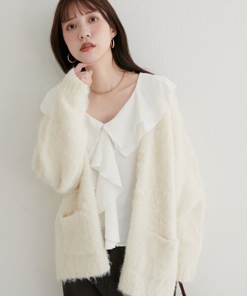 natural couture（ナチュラルクチュール）の「【WEB限定】ラッフル衿キャンディスリーブブラウス（シャツ/ブラウス・レディース・その他1/サックスブルー/ブラック/オフホワイト・FREE）」の9枚目の写真