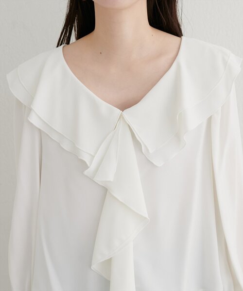 natural couture（ナチュラルクチュール）の「【WEB限定】ラッフル衿キャンディスリーブブラウス（シャツ/ブラウス・レディース・その他1/サックスブルー/ブラック/オフホワイト・FREE）」の16枚目の写真