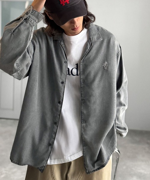 Classical Origin(クラシカルオリジン)の「「至福のひととき。」ルーズフィットオープンカラーデニムシャツ(長袖)/Loose Fit Open Collar Denim Shirt(シャツ/ブラウス・メンズ・ブラック/グレー/インディゴブルー・LARGE/MEDIUM/SMALL)」の1枚目の写真
