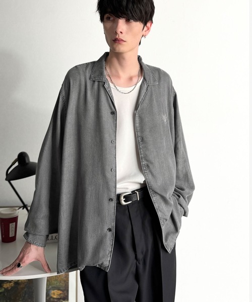 Classical Origin(クラシカルオリジン)の「「至福のひととき。」ルーズフィットオープンカラーデニムシャツ(長袖)/Loose Fit Open Collar Denim Shirt(シャツ/ブラウス・メンズ・ブラック/グレー/インディゴブルー・LARGE/MEDIUM/SMALL)」の9枚目の写真