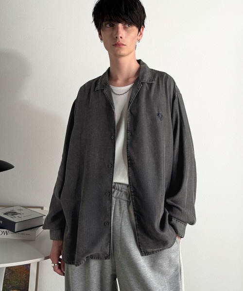 Classical Origin(クラシカルオリジン)の「「至福のひととき。」ルーズフィットオープンカラーデニムシャツ(長袖)/Loose Fit Open Collar Denim Shirt(シャツ/ブラウス・メンズ・ブラック/グレー/インディゴブルー・LARGE/MEDIUM/SMALL)」の14枚目の写真