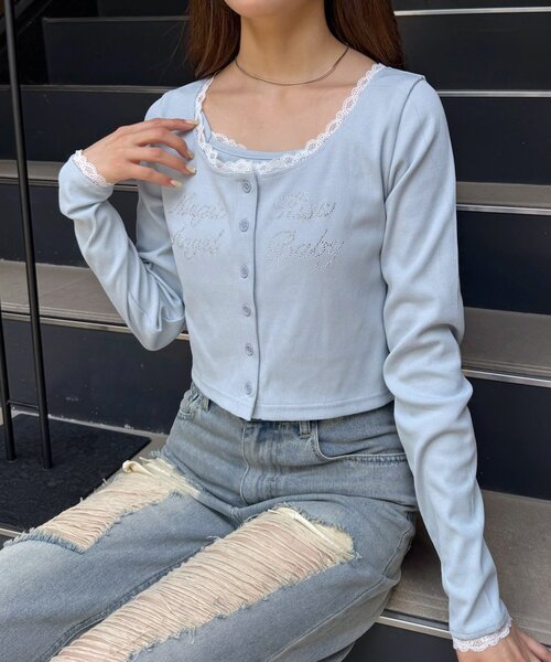 mline（エムライン）の「[mline]レース ストーンキャミSET（Tシャツ/カットソー・レディース・ネイビー/グレー/ブルー/アイボリー・FREE）」の7枚目の写真