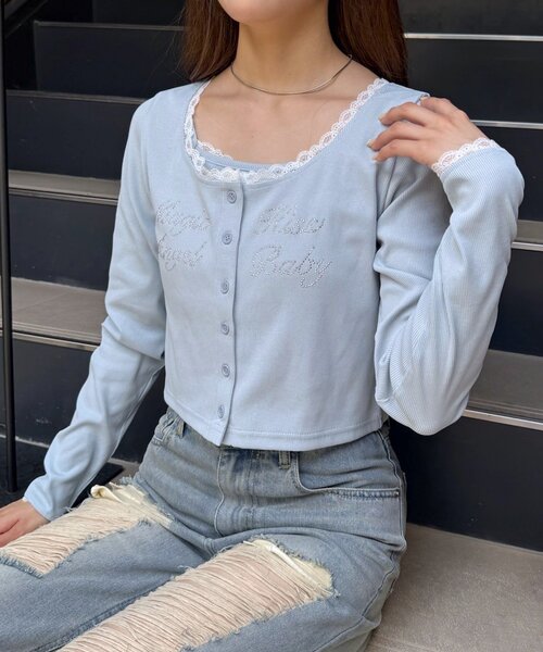mline（エムライン）の「[mline]レース ストーンキャミSET（Tシャツ/カットソー・レディース・ネイビー/グレー/ブルー/アイボリー・FREE）」の8枚目の写真
