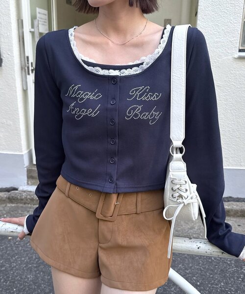 mline（エムライン）の「[mline]レース ストーンキャミSET（Tシャツ/カットソー・レディース・ネイビー/グレー/ブルー/アイボリー・FREE）」の10枚目の写真