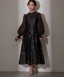キャンディスリーブ刺繍Aラインドレス