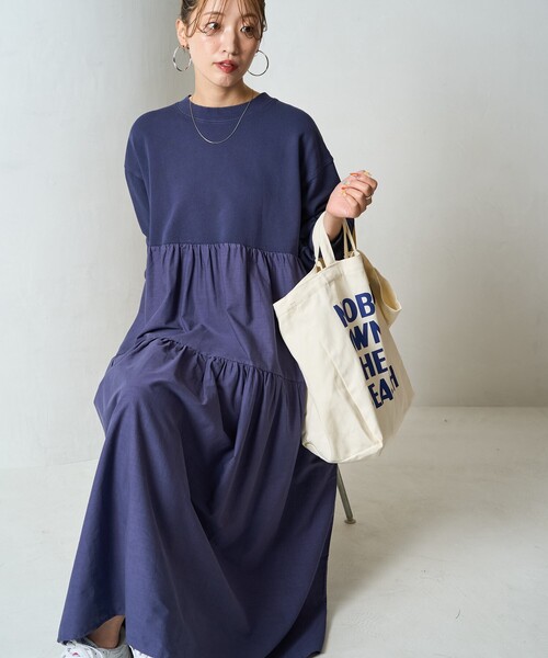 FREAK'S STORE（フリークスストア）の「限定展開　ピグメント 加工 ティアード 切り替え ワンピース（ワンピース・レディース・スミクロ/ベージュ/ネイビー/レッド/グリーン/ナチュラル・SMALL/MEDIUM）」の5枚目の写真