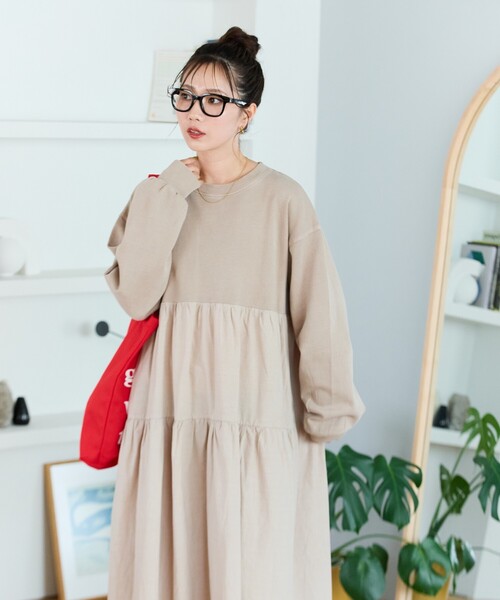 セール】限定展開 ピグメント 加工 ティアード 切り替え ワンピース