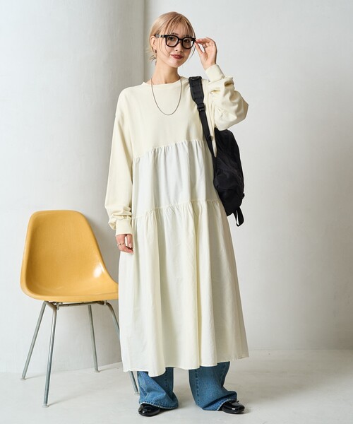 FREAK'S STORE（フリークスストア）の「限定展開　ピグメント 加工 ティアード 切り替え ワンピース（ワンピース・レディース・スミクロ/ベージュ/ネイビー/レッド/グリーン/ナチュラル・SMALL/MEDIUM）」の19枚目の写真