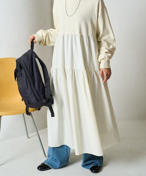 FREAK'S STORE（フリークスストア）の「限定展開　ピグメント 加工 ティアード 切り替え ワンピース（ワンピース・レディース・スミクロ/ベージュ/ネイビー/レッド/グリーン/ナチュラル・SMALL/MEDIUM）」の22枚目の写真