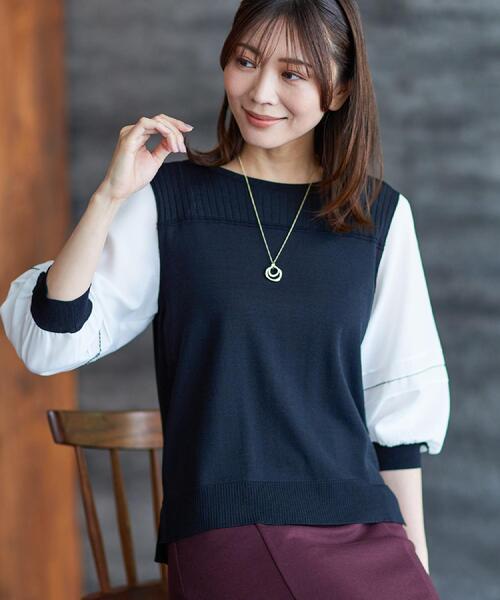 Reflect(リフレクト)の「【WEB先行カラーあり/手洗い可】ジョーゼットスリーブ×ニット(Tシャツ/カットソー・レディース・グレー系その他5/ピンク系その他2/ネイビー系4/ブラック系4・07/09/11/13/15 )」の2枚目の写真