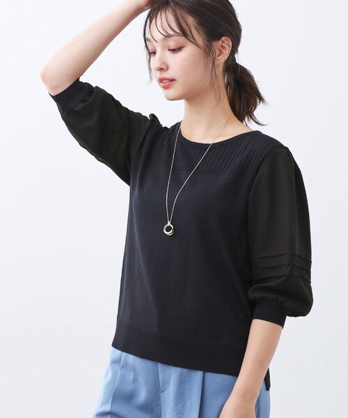 Reflect(リフレクト)の「【WEB先行カラーあり/手洗い可】ジョーゼットスリーブ×ニット(Tシャツ/カットソー・レディース・グレー系その他5/ピンク系その他2/ネイビー系4/ブラック系4・07/09/11/13/15 )」の4枚目の写真